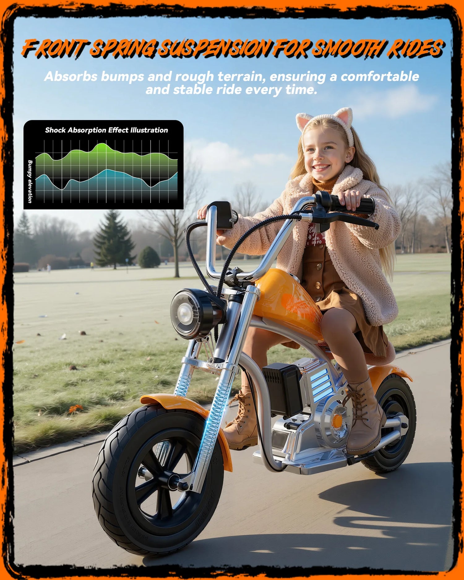 18V Electric Dirt Bike 160W Motor Retro Motocross 10mph Fast Speed with LED Lights Orange for Kids
