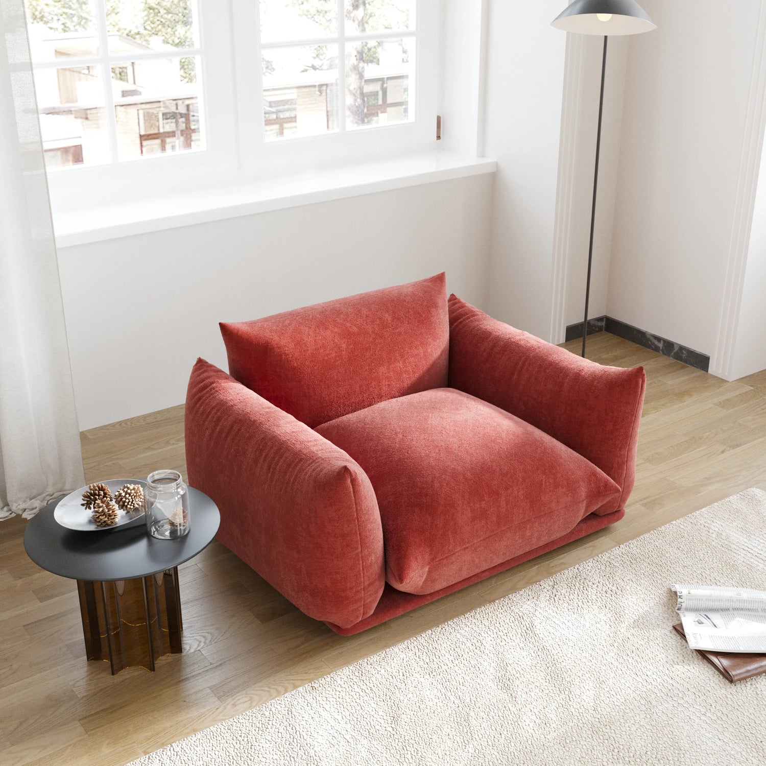 Comfy Chenille Single Accent Chair Deep Seat Couches Mid-Century Sofa 50