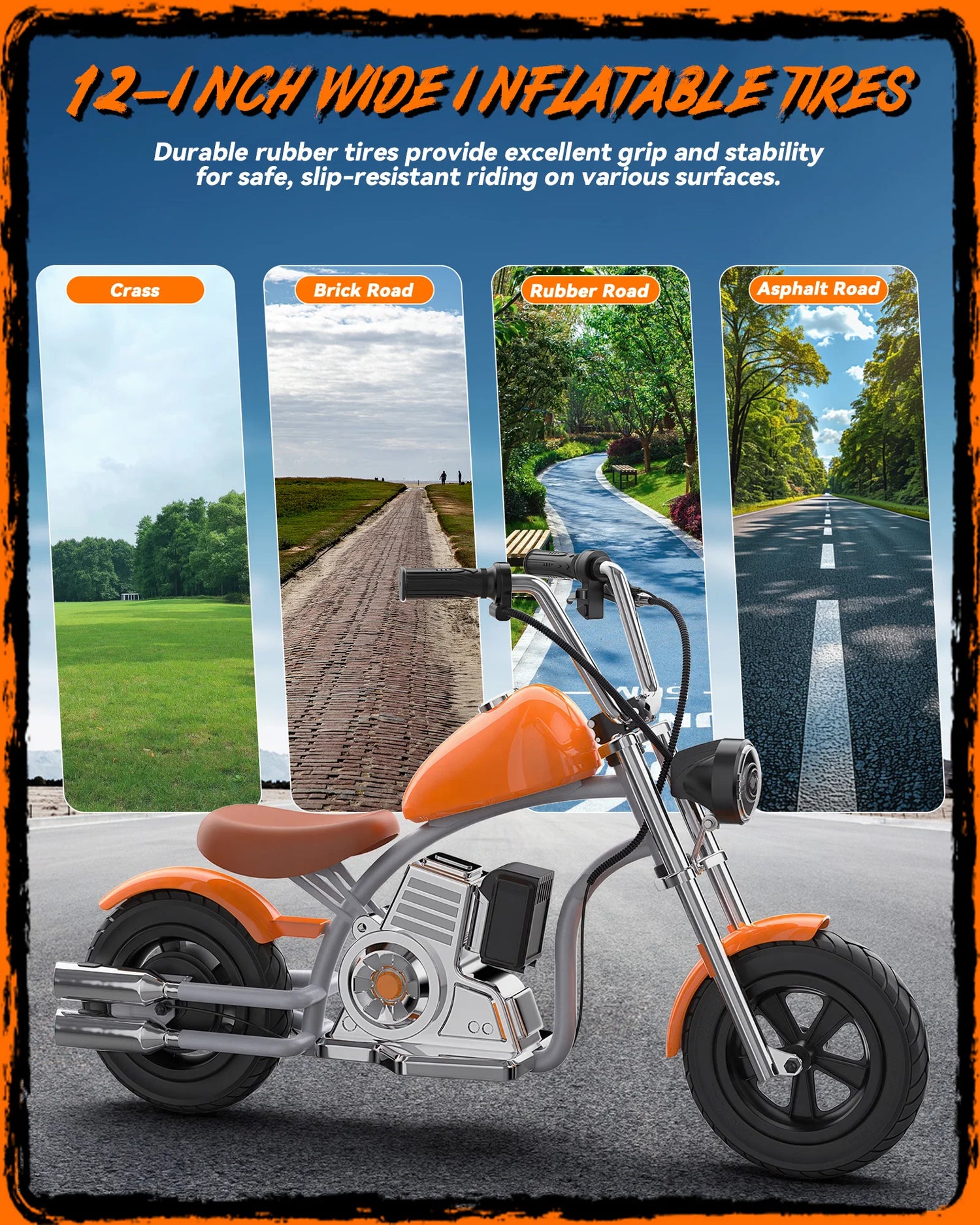 18V Electric Dirt Bike 160W Motor Retro Motocross 10mph Fast Speed with LED Lights Orange for Kids