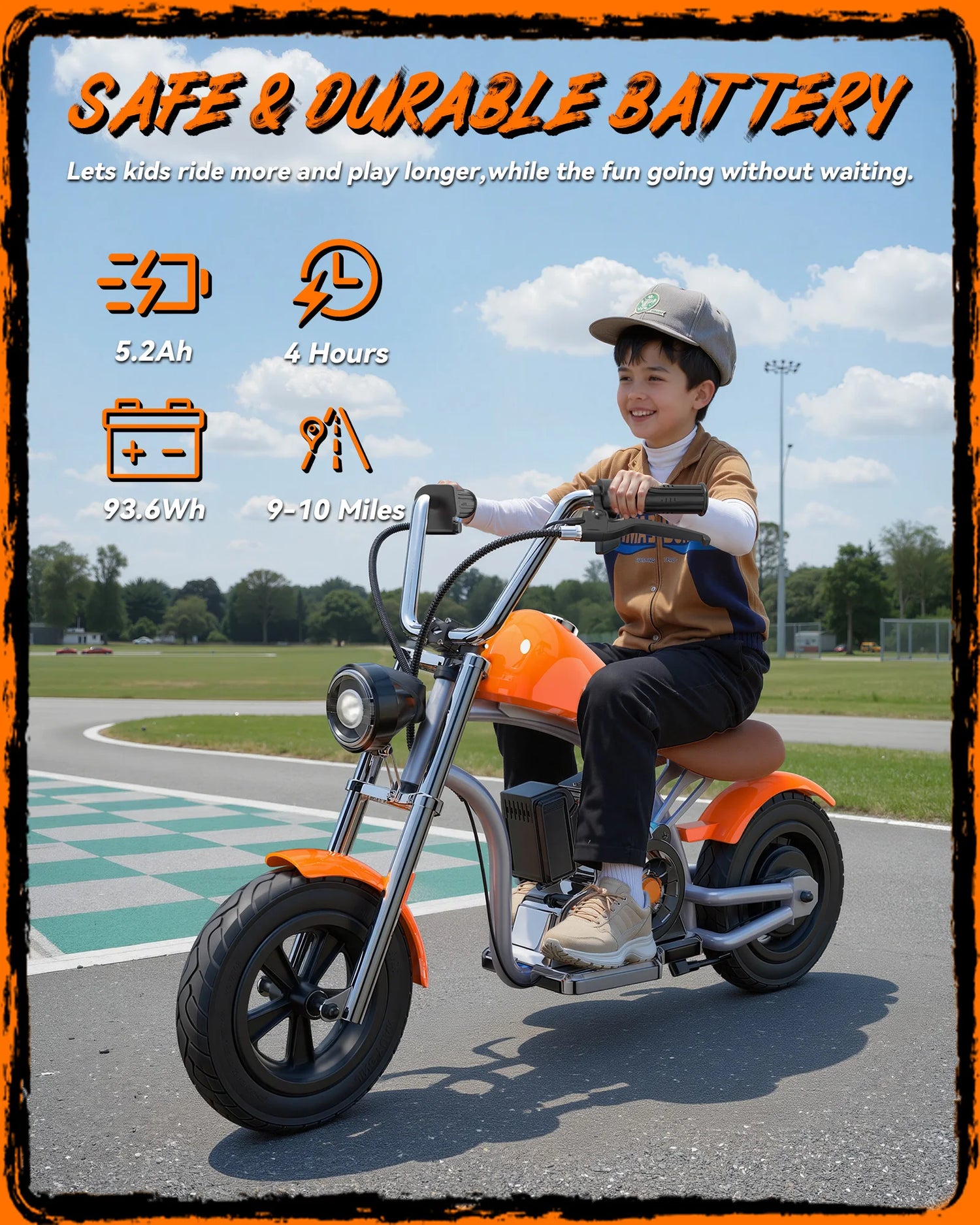 18V Electric Dirt Bike 160W Motor Retro Motocross 10mph Fast Speed with LED Lights Orange for Kids