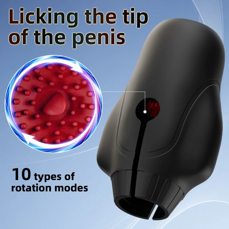 Male Masturbator Sex Toys for Men Glans Trainer Vibrator with 10 Rotation Licking Vibration Pocket Pussy Stroker Adult Sex Toy