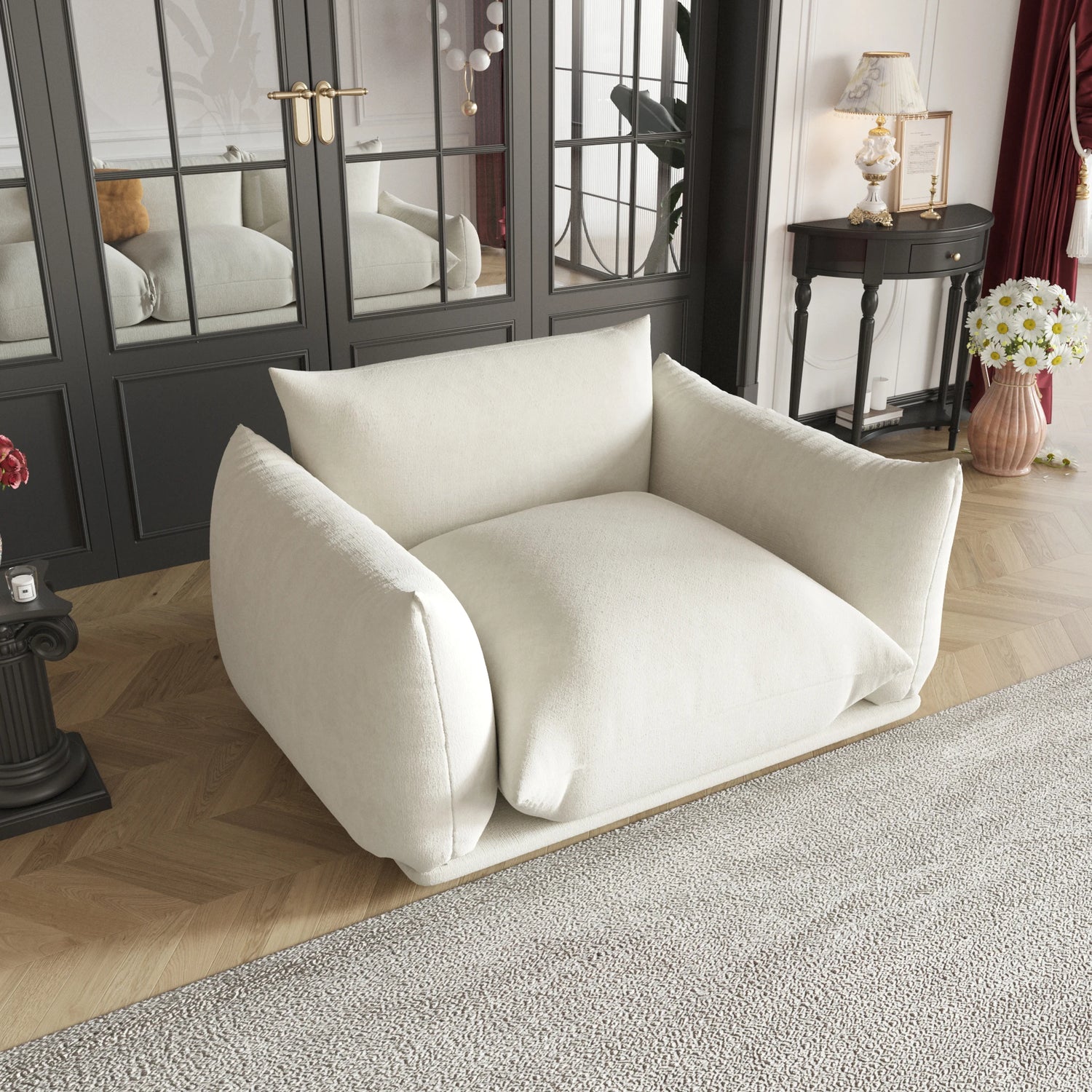 Comfy Chenille Single Accent Chair Deep Seat Couches Mid-Century Sofa 50