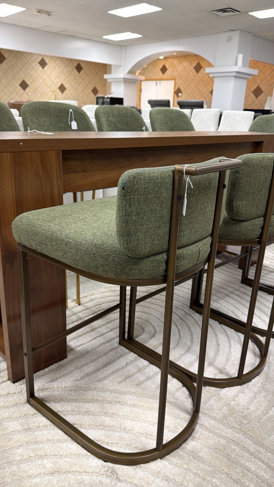 Modern Green Upholstered Bar Stool