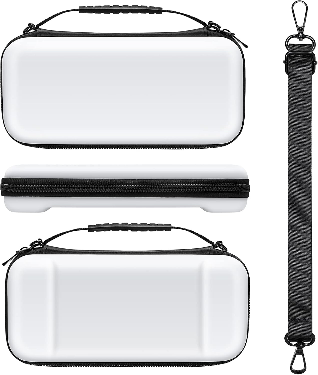 All in 1 Accessories Kits for Switch OLED 2021 Model：Case & Screen Protector, Hand Grips & Racing Wheels for Joy Con, Controller Charger Dock, Carrying Case & More -White