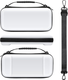 All in 1 Accessories Kits for Switch OLED 2021 Model：Case & Screen Protector, Hand Grips & Racing Wheels for Joy Con, Controller Charger Dock, Carrying Case & More -White