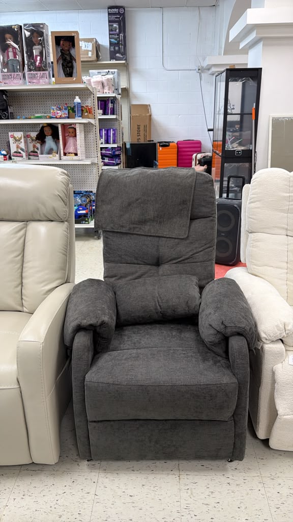 Plush Charcoal Fabric Recliner Chair