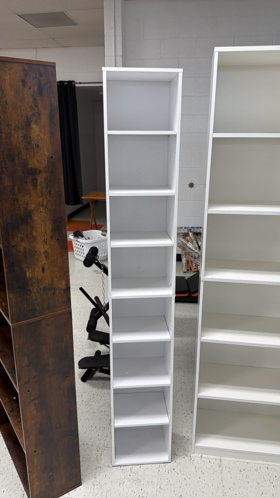 Tall Slim White Bookshelf Unit