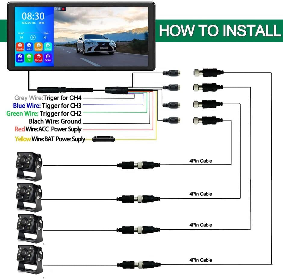 Car Backup Cameras System with 4K 10.36