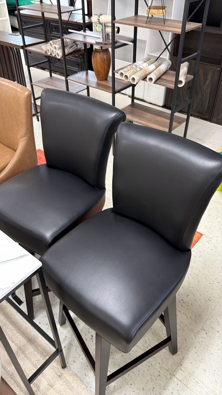 Black Faux Leather Bar Stools Set