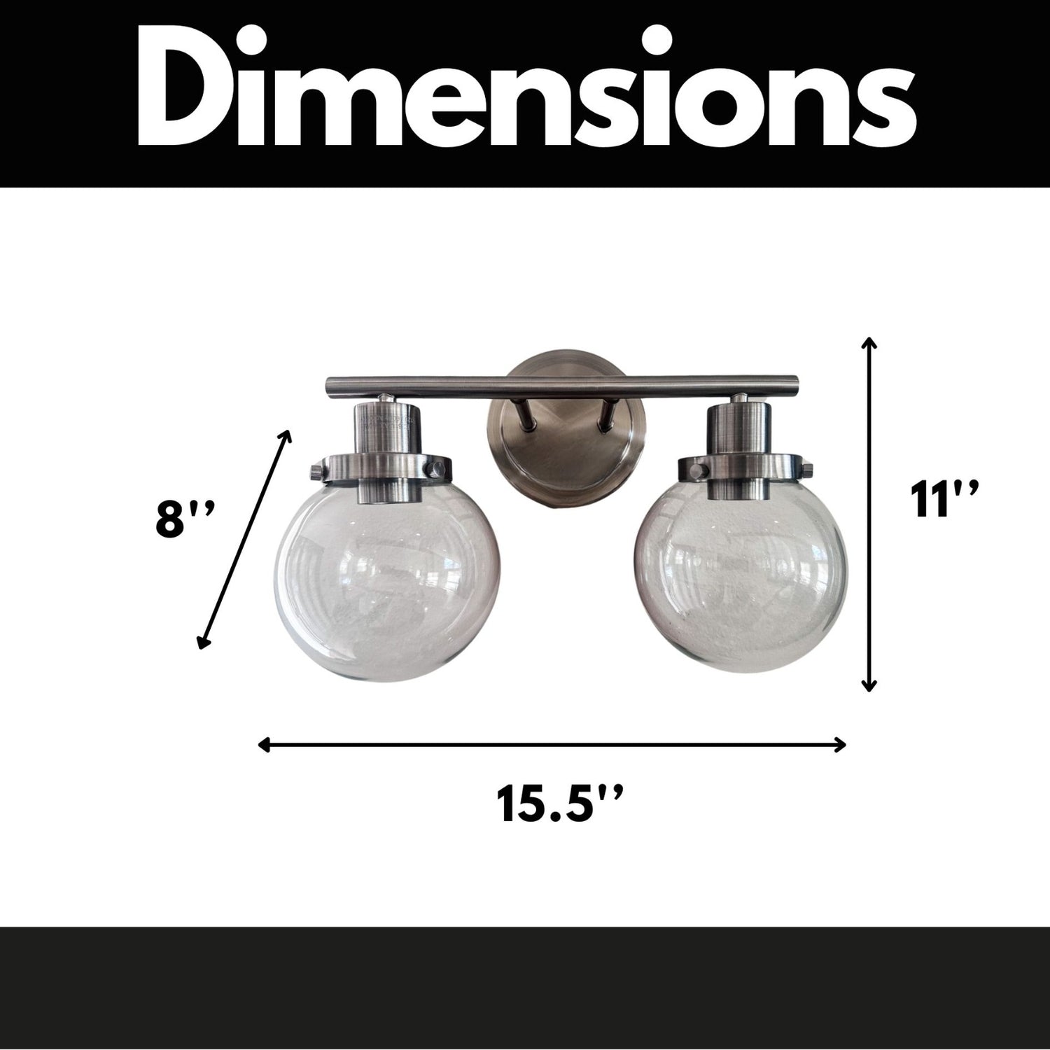 Bathroom Vanity Light Fixtures, 2-Light Black Wall Sconce Lighting Wall Lamp With Clear Glass Shade,