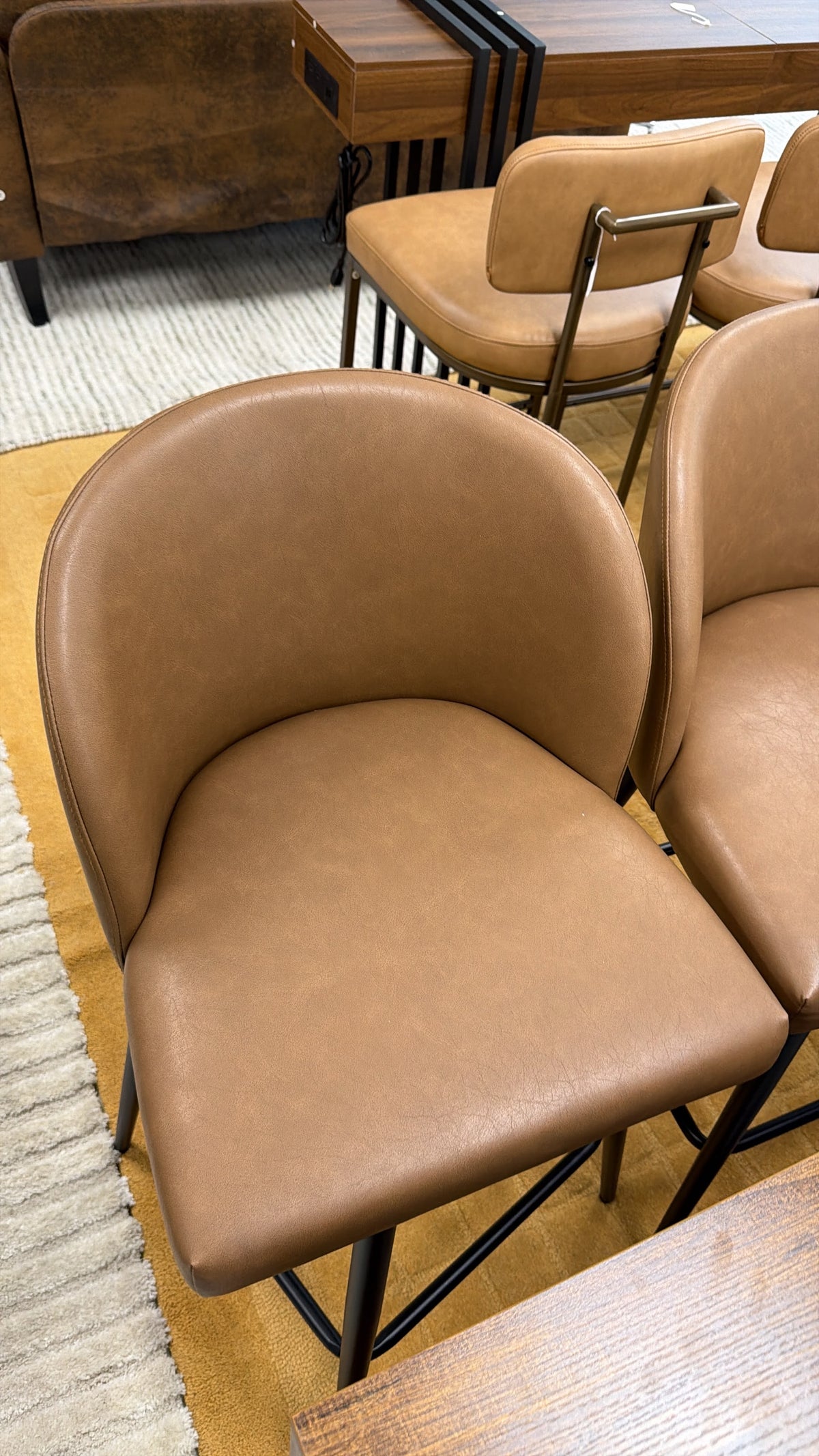 Caramel Leather Armchair with Bronze Tubular Frame
