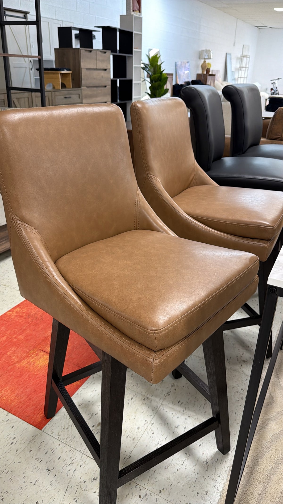 Set of Two Tan Leather Bar Stools