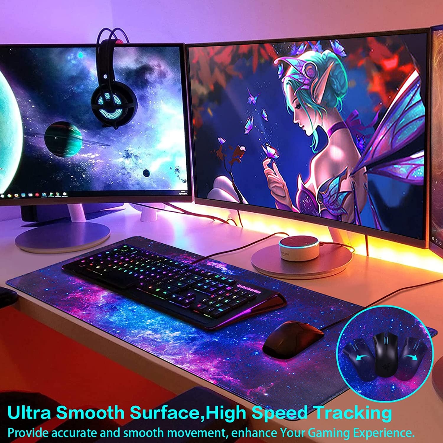 Gaming Mouse Pad, 31.5X15.7Inch Large Extended Mousepad Big Computer Desk Mat for Keyboard and Mouse Full Desk Mouse Mat with Non-Slip & Rubber Base