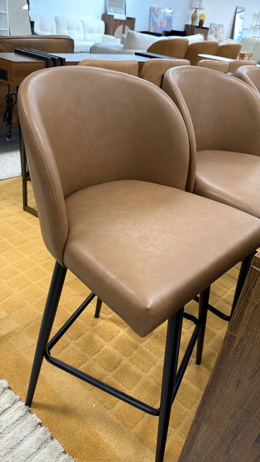 Modern Tan Leather Bar Stool