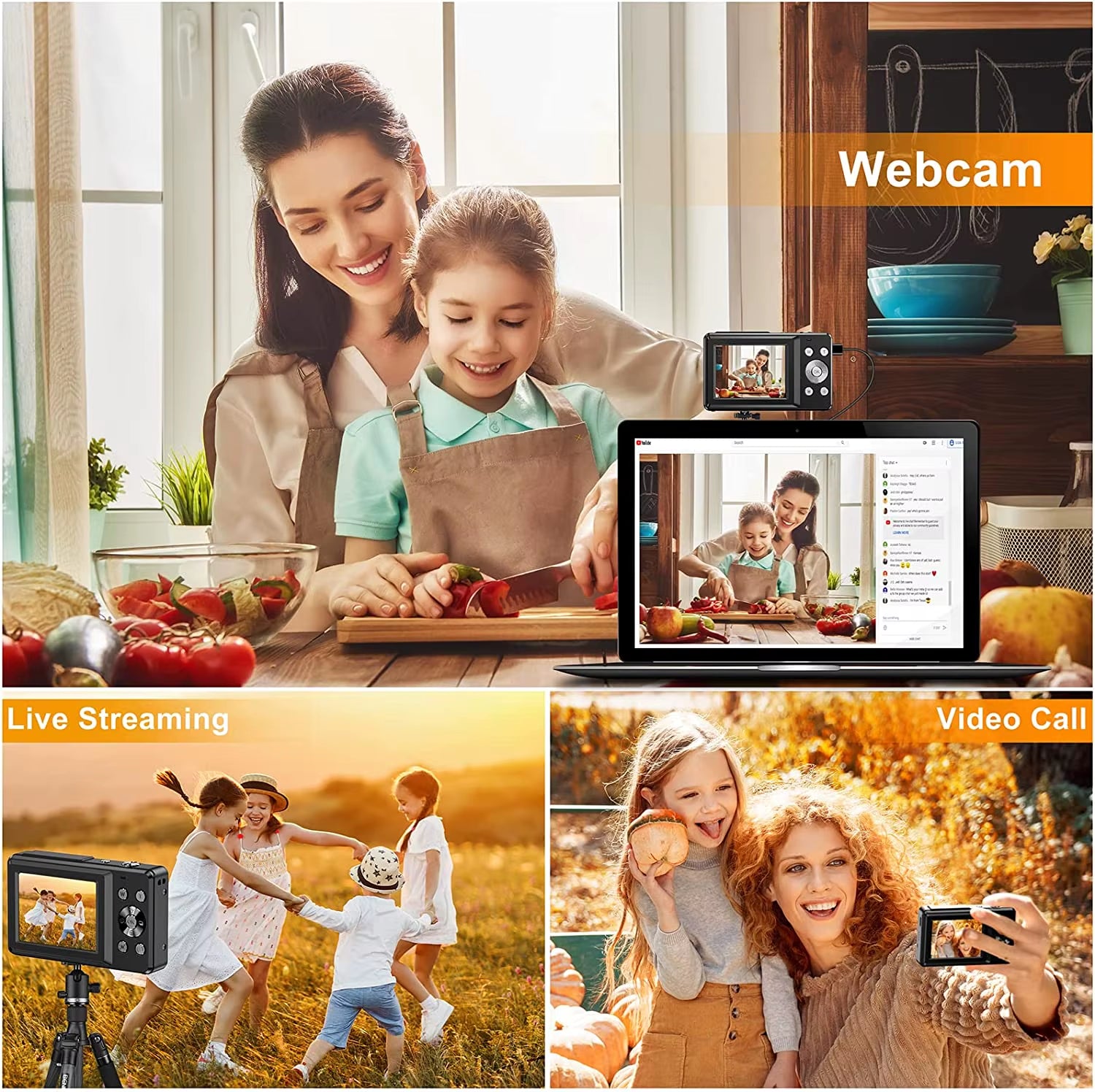 HD 1080P Digital Camera 2.4 Inches Rechargeable Cameras with 16X Zoom Compact Camera 44MP Cameras for Kids Girls Camera Digit