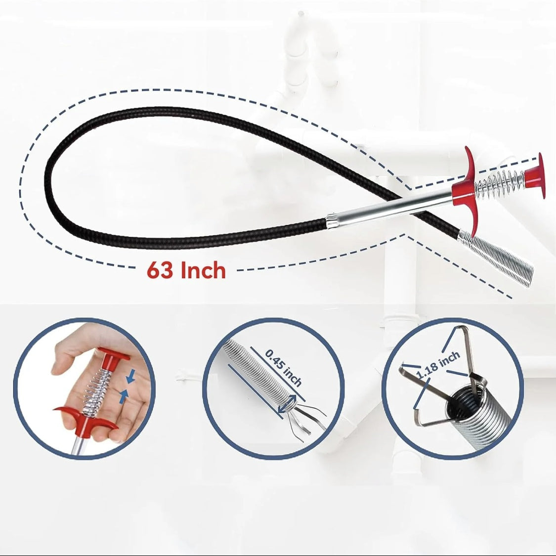 Drain Snake, 63in 33in Drain Clog Remover, 60cm 160cm Spring Pipe Dredging Tools, Drain Cleaner Sticks Clog Remover Cleaning Tools, Gutter Cleaning Tools Drain Cleaner For Toilet Sewer Shower Kitchen