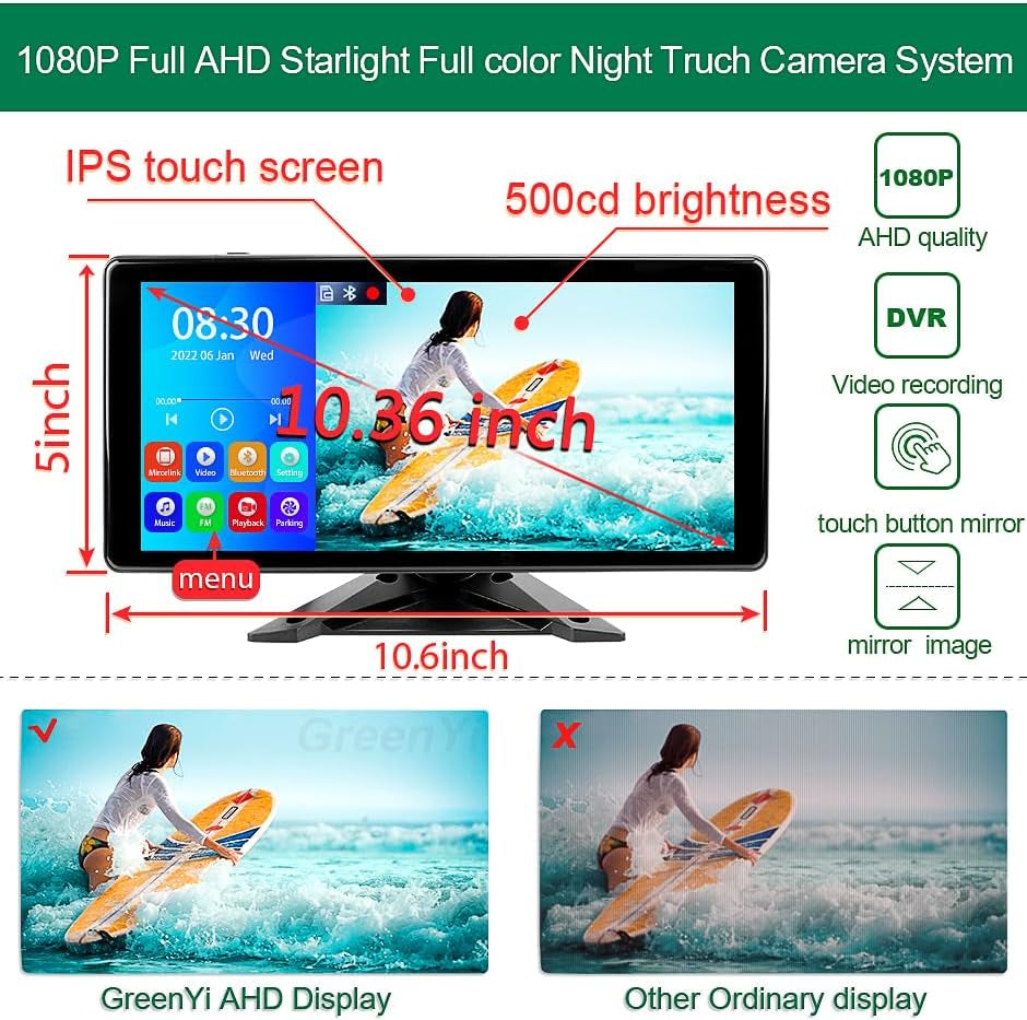 Car Backup Cameras System with 4K 10.36