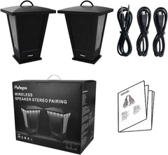 Bluetooth Speakers Waterproof, 2 Packs True Wireless Stereo Sound 20W Dual Pairing Lantern Indoor Outdoor Speakers with 20 Piece LED Lights, Rich Bass, Pinao Black