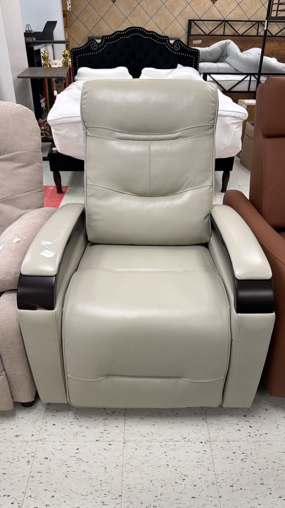 Modern Beige Leather Recliner Chair