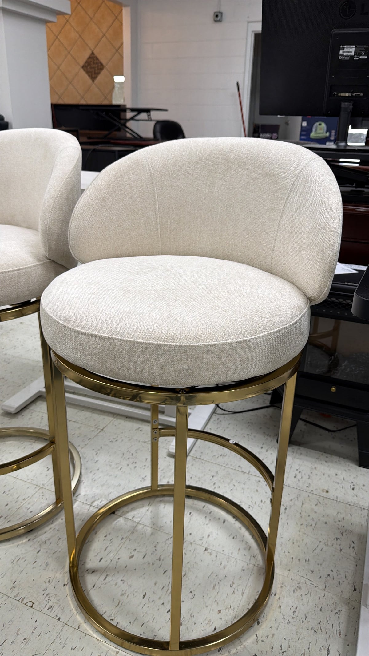 Modern Beige Bar Stool with Gold Legs