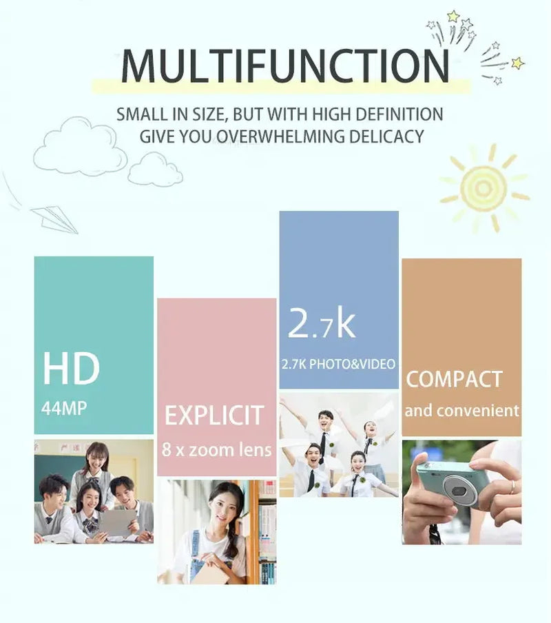 Digital Camera Autofocus Camera for Kid Camcorder with 8X Zoom Compact Cameras 1080P Cameras for Beginner Photography